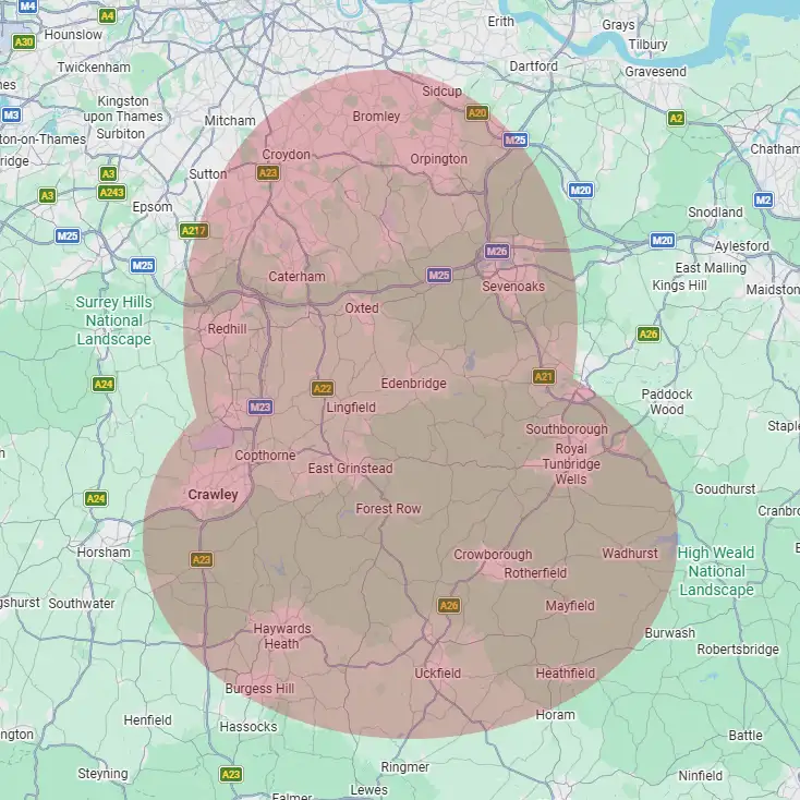 Map showing the areas covered by Marley Roofing and Guttering